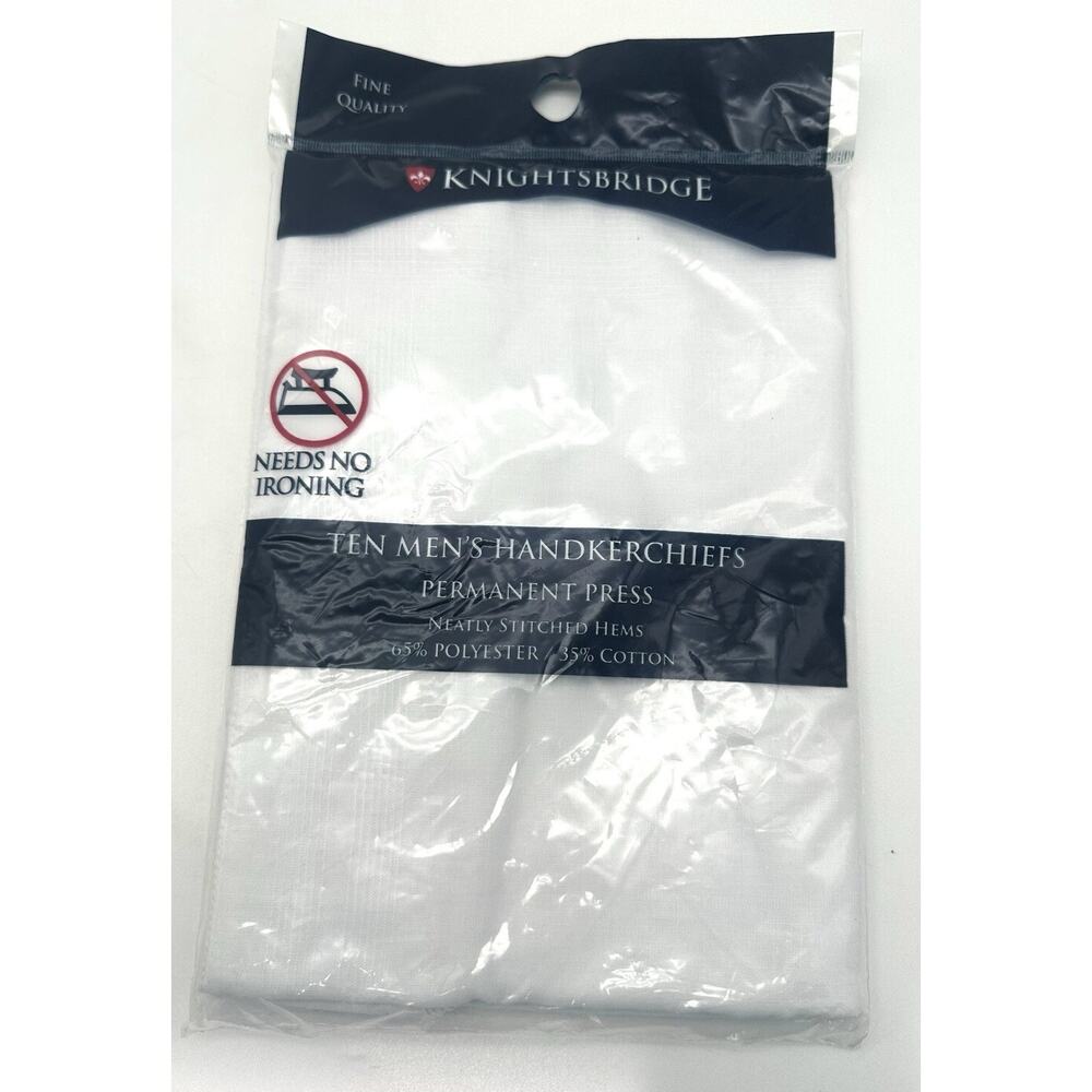 Vtg KnightsBridge 10 PACK Men's Handkerchiefs White Cotton/Poly Kmart SEALED!